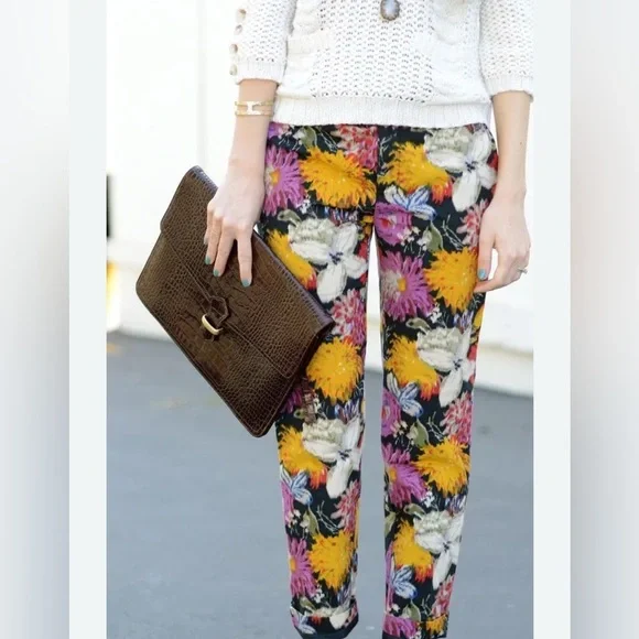 EUC Anthropologie Elevenses Floral Jacquard Trousers — Size 0 - Picture 4 of 7